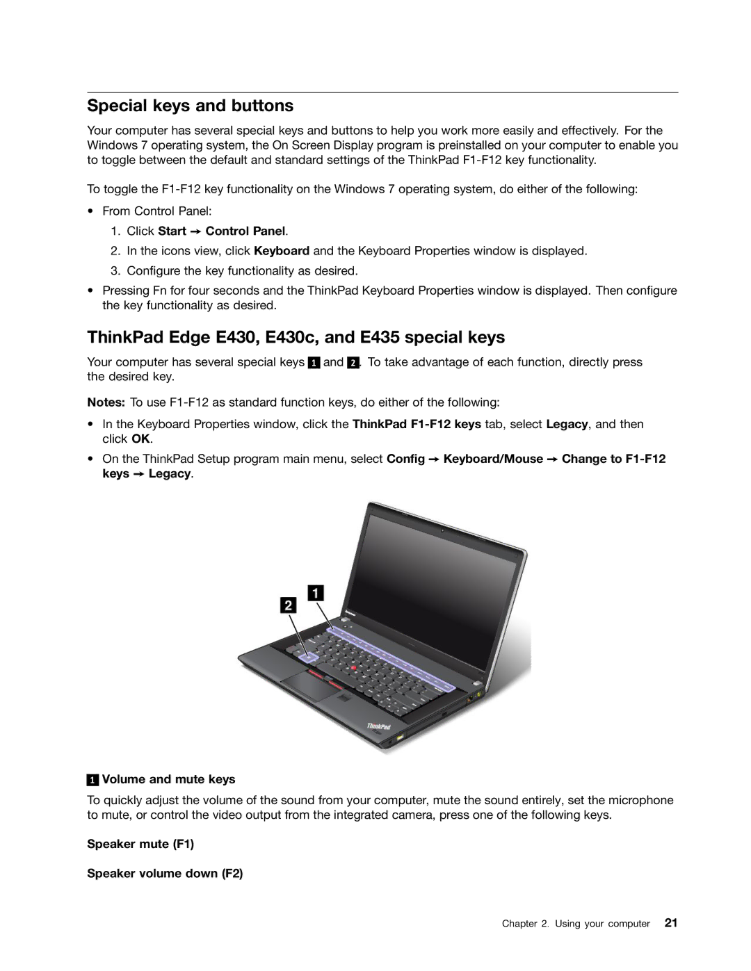 Lenovo 336655U manual Special keys and buttons, ThinkPad Edge E430, E430c, and E435 special keys, Click Start Control Panel 