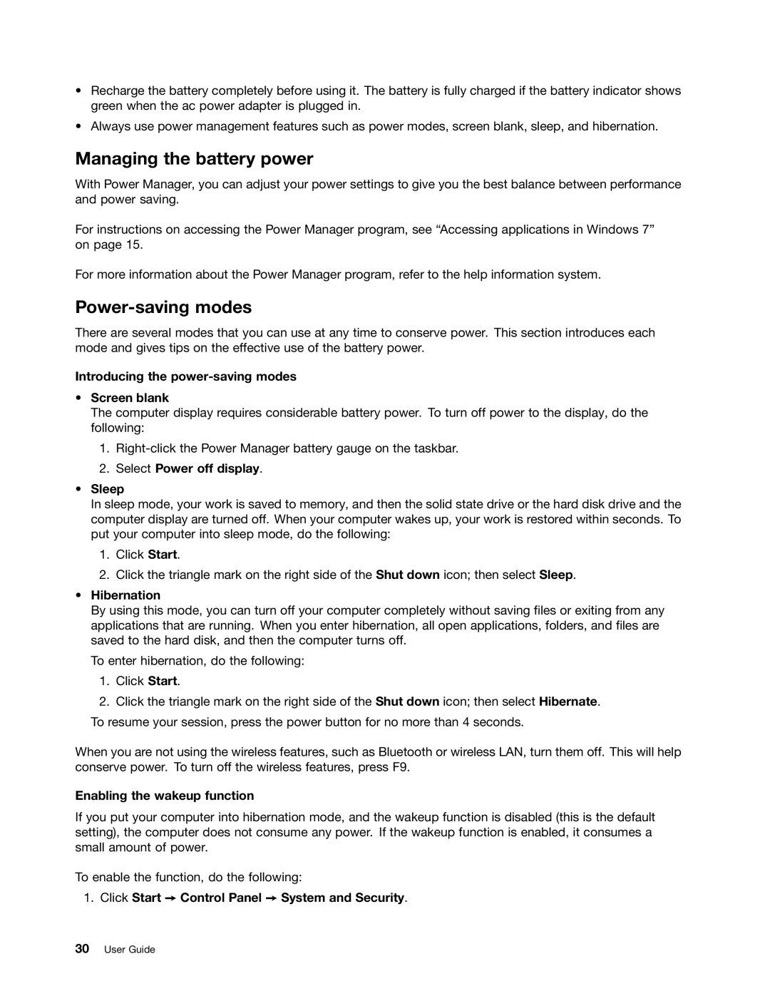 Lenovo 3259AD9, 336655U manual Managing the battery power, Power-saving modes 