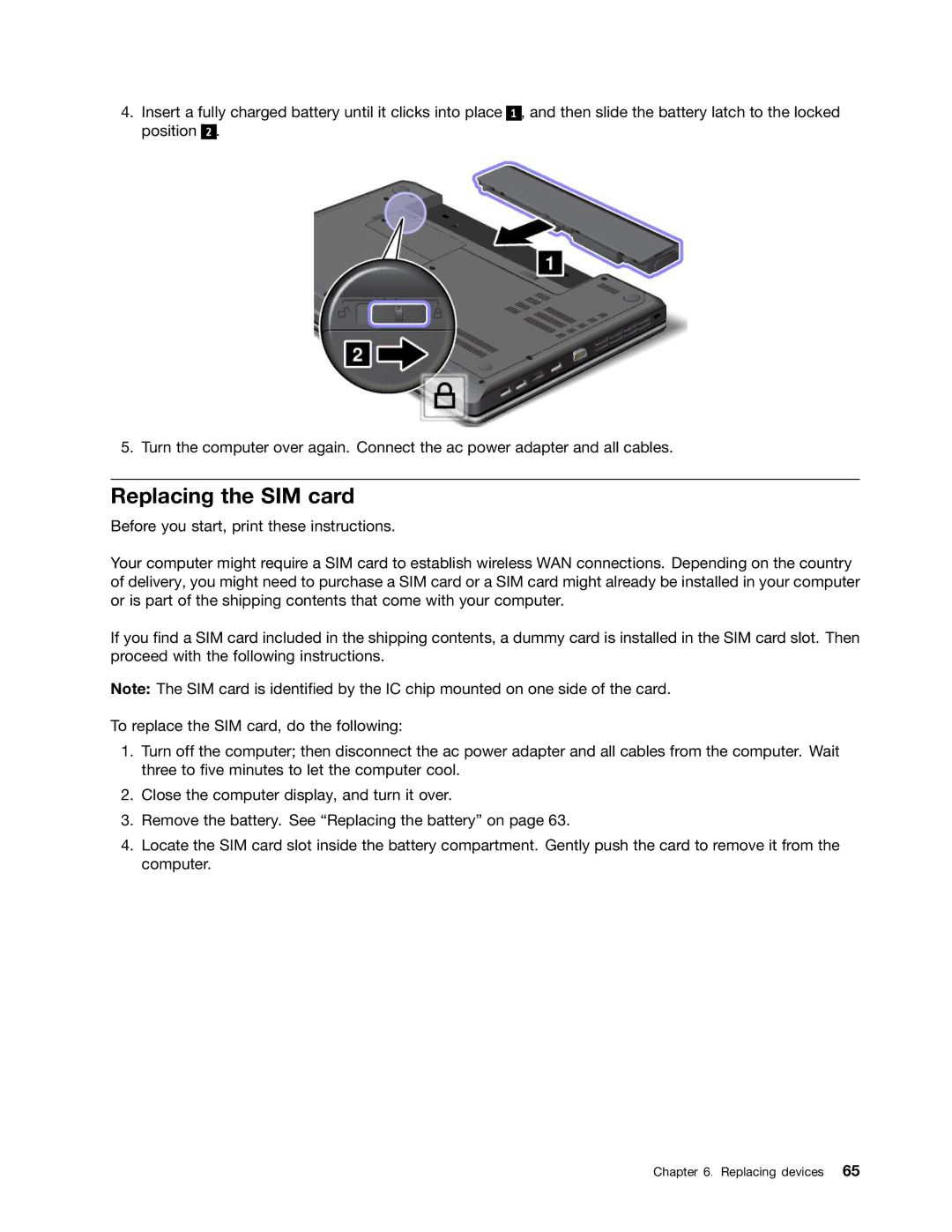 Lenovo 336655U, 3259AD9 manual Replacing the SIM card 