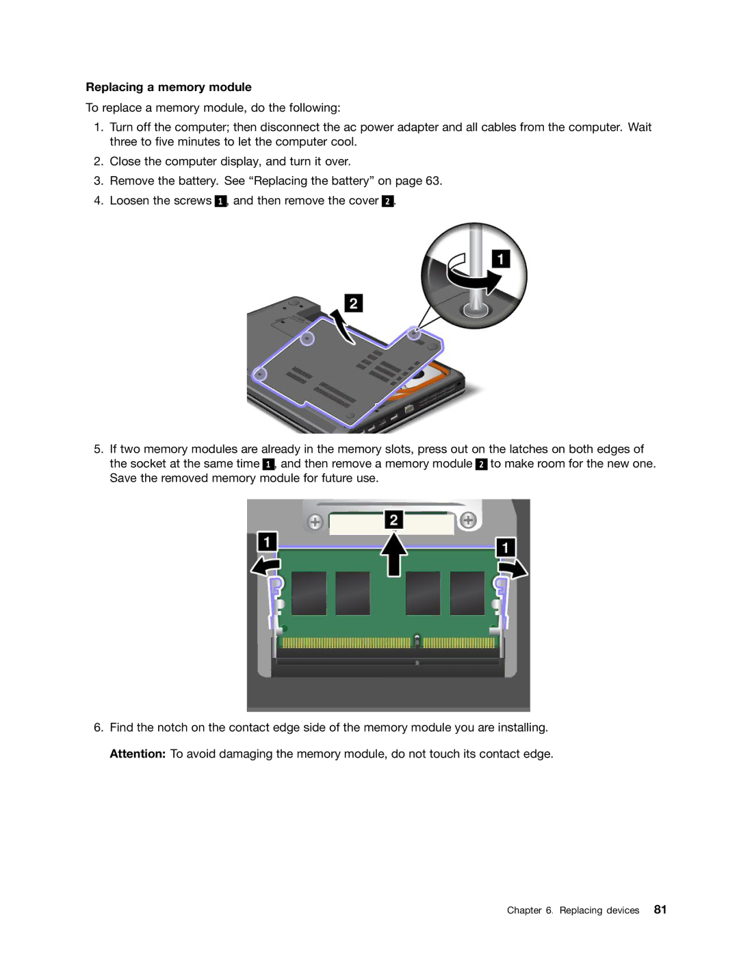 Lenovo 336655U, 3259AD9 manual Replacing a memory module 