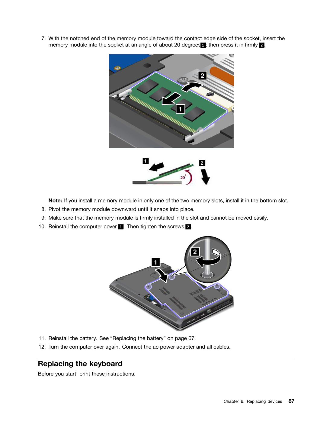 Lenovo 627156U, 32605TS, 3484BGU, E435, E430, E530c, E535 manual Replacing the keyboard 