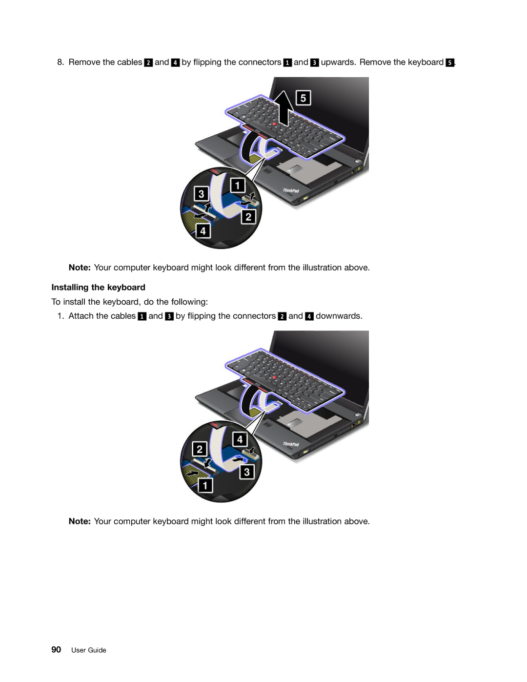 Lenovo E435, 32605TS, 3484BGU, E430, E530c, E535, 627156U manual Installing the keyboard 