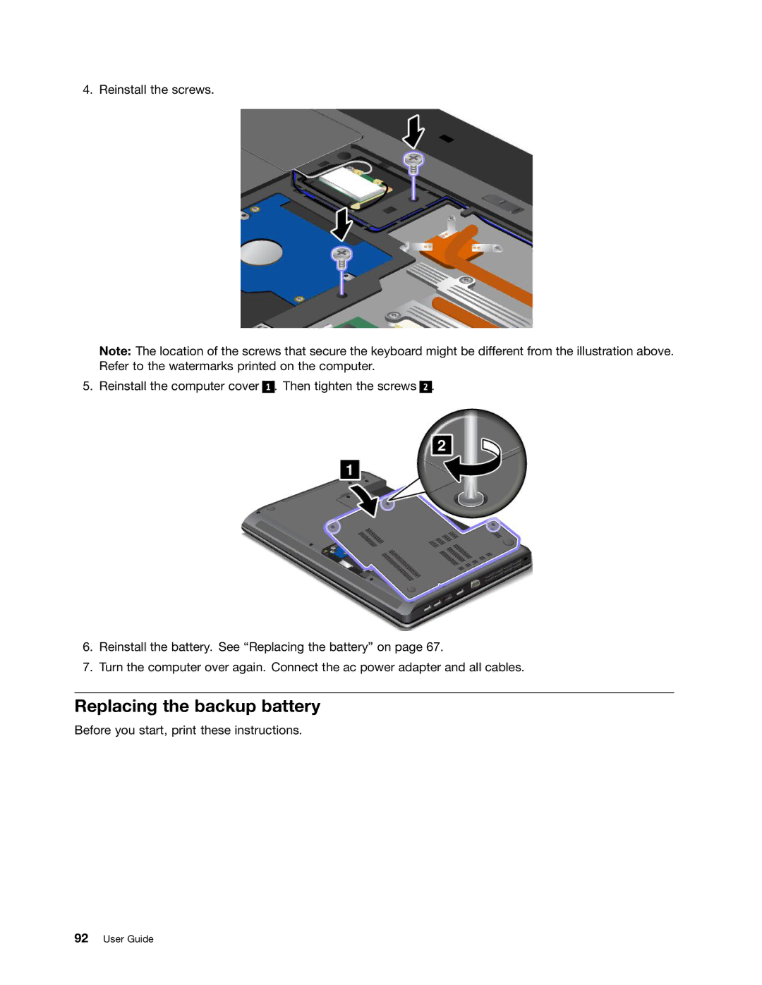 Lenovo 32605TS, 3484BGU, E435, E430, E530c, E535, 627156U manual Replacing the backup battery 