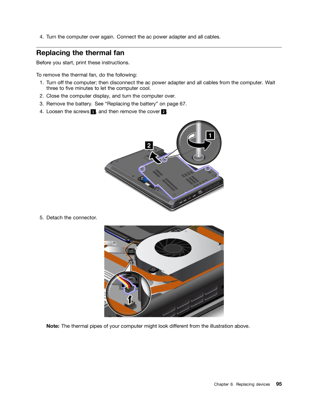 Lenovo 627156U, 32605TS, 3484BGU, E435, E430, E530c, E535 manual Replacing the thermal fan 