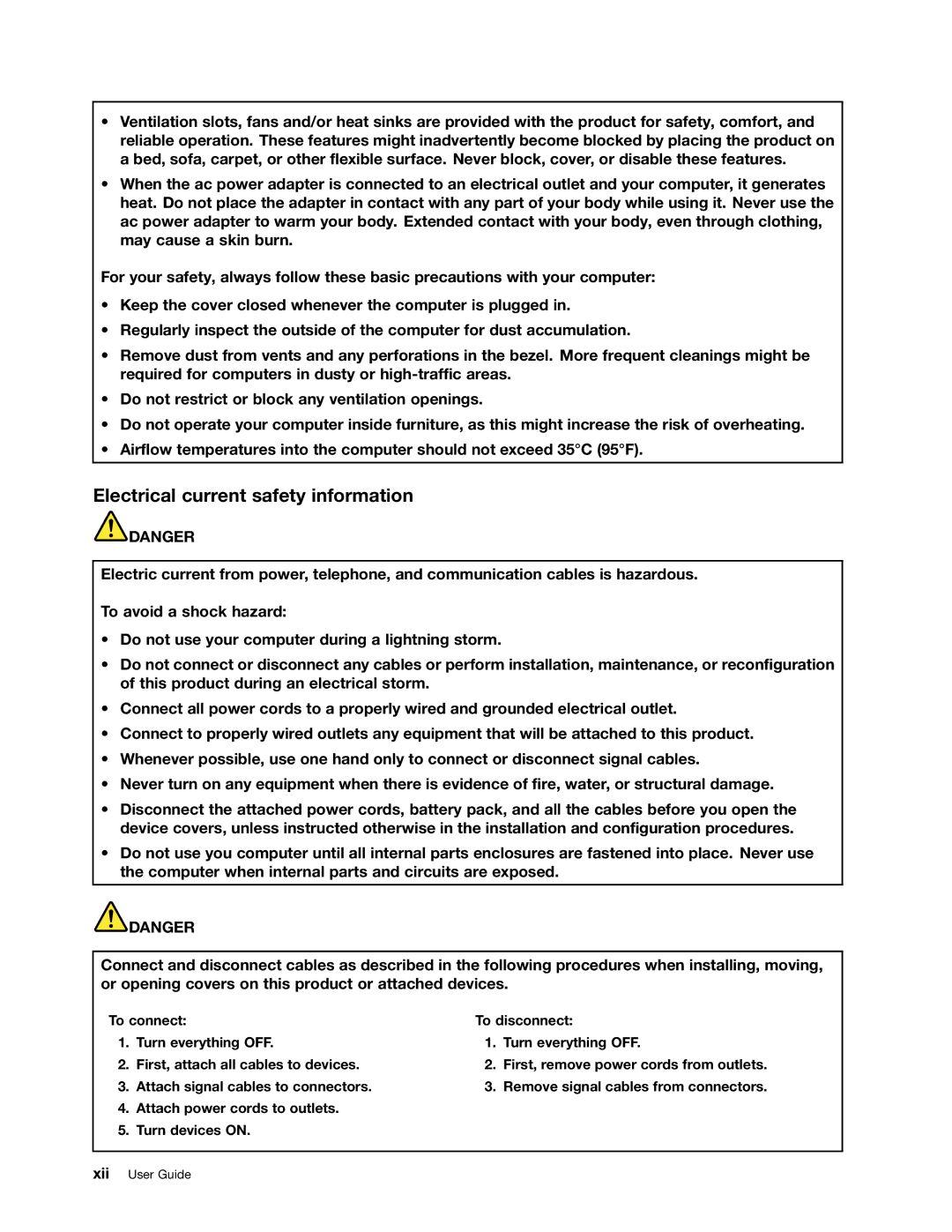 Lenovo E535, 32605TS, 3484BGU, E435, E430, E530c, 627156U manual Electrical current safety information 