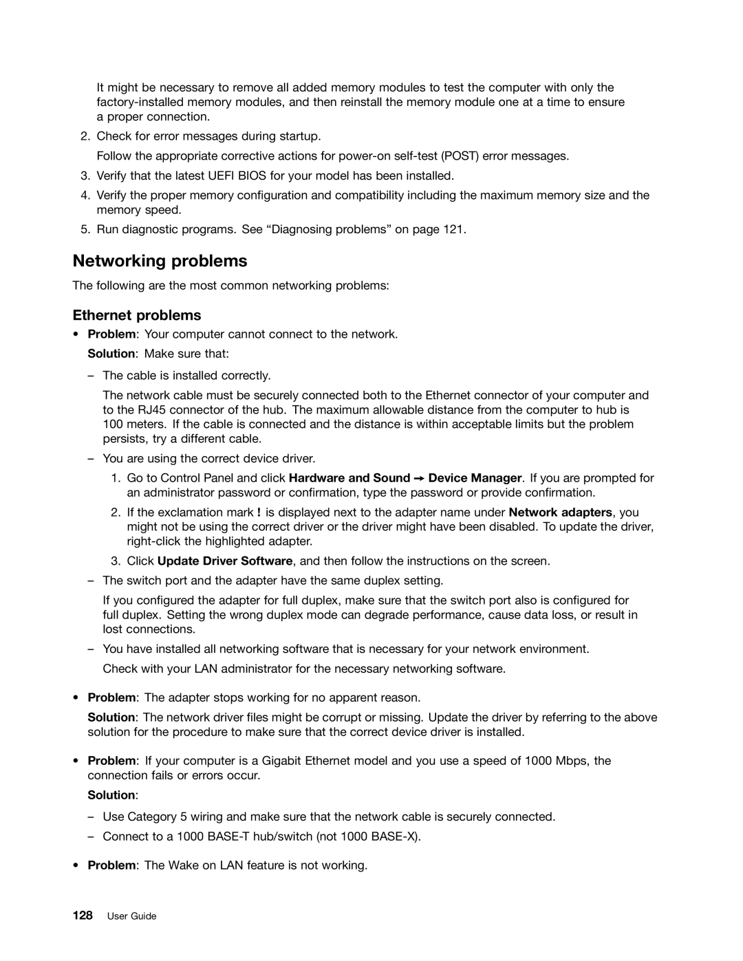 Lenovo 32605TS, 3484BGU, E435, E430, E530c, E535, 627156U manual Networking problems, Ethernet problems, Solution 