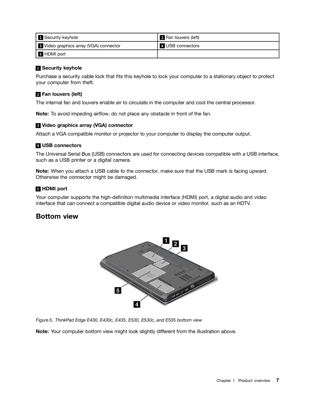 Lenovo 627156U, 32605TS, 3484BGU, E435, E430, E530c, E535 manual Bottom view 