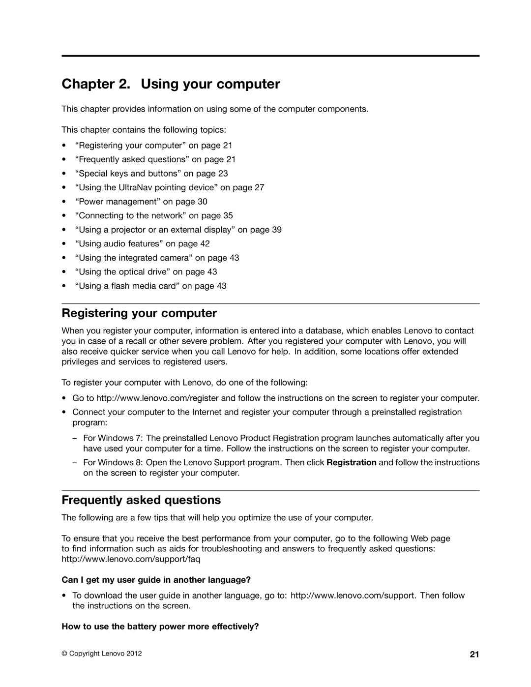 Lenovo E530c, 32605TS, 3484BGU, E435, E430, E535 Using your computer, Registering your computer, Frequently asked questions 