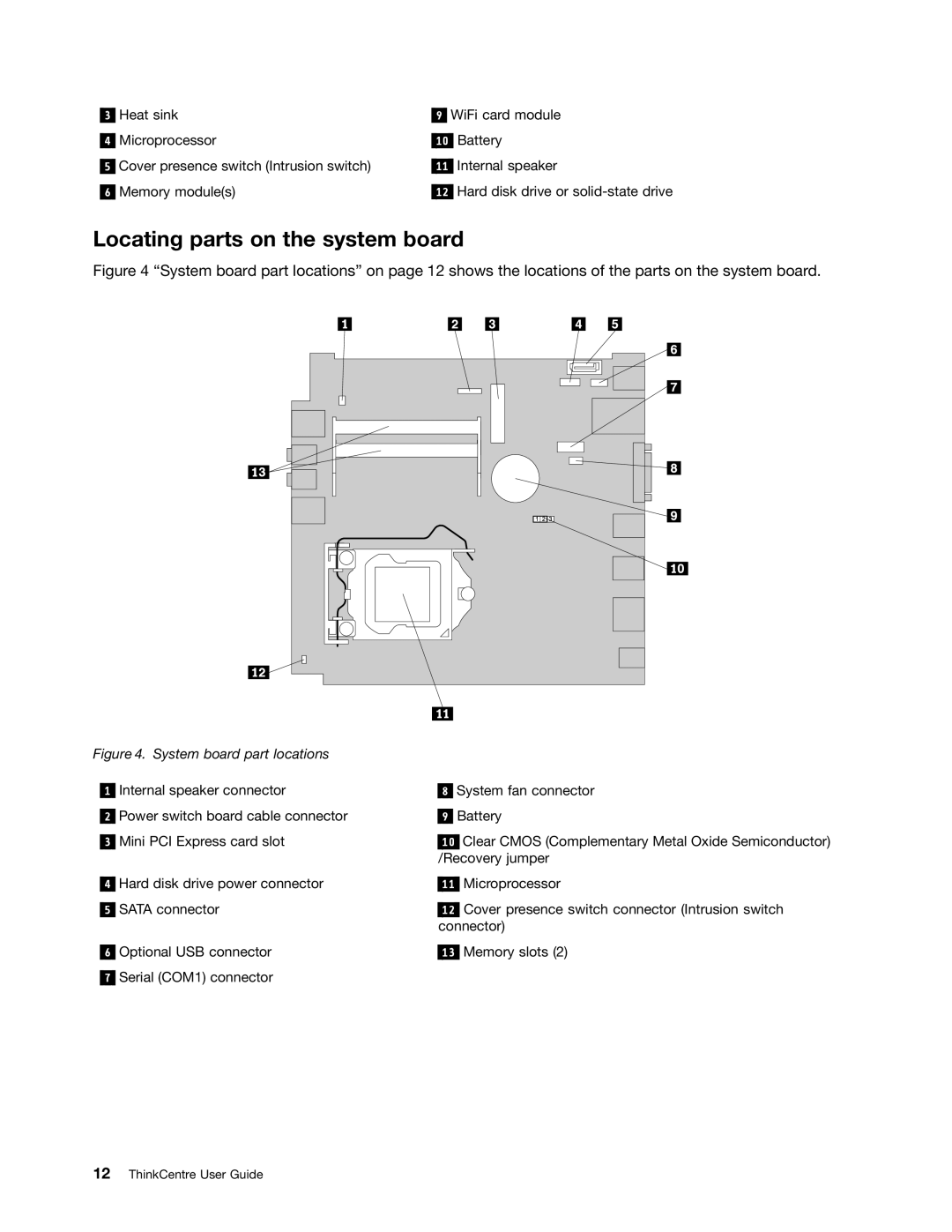 Lenovo 3263, 3267, 3264, 3273, 4156, 4004, 3856, 3261 manual Locating parts on the system board, System board part locations 