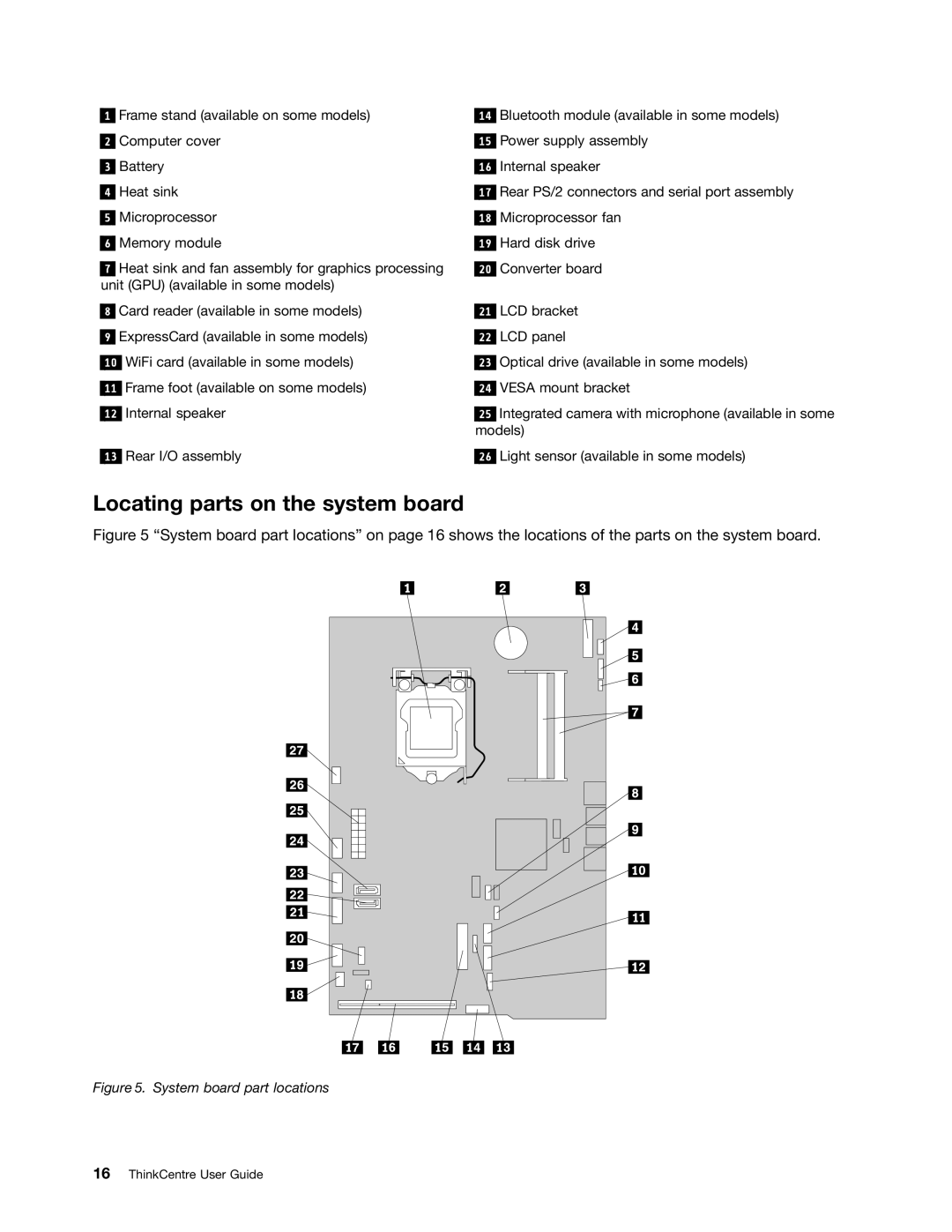 Lenovo 3314F2U, 3281, 3280, 3297, 3305, 3296, 3298, 3292, 3291 Locating parts on the system board, System board part locations 