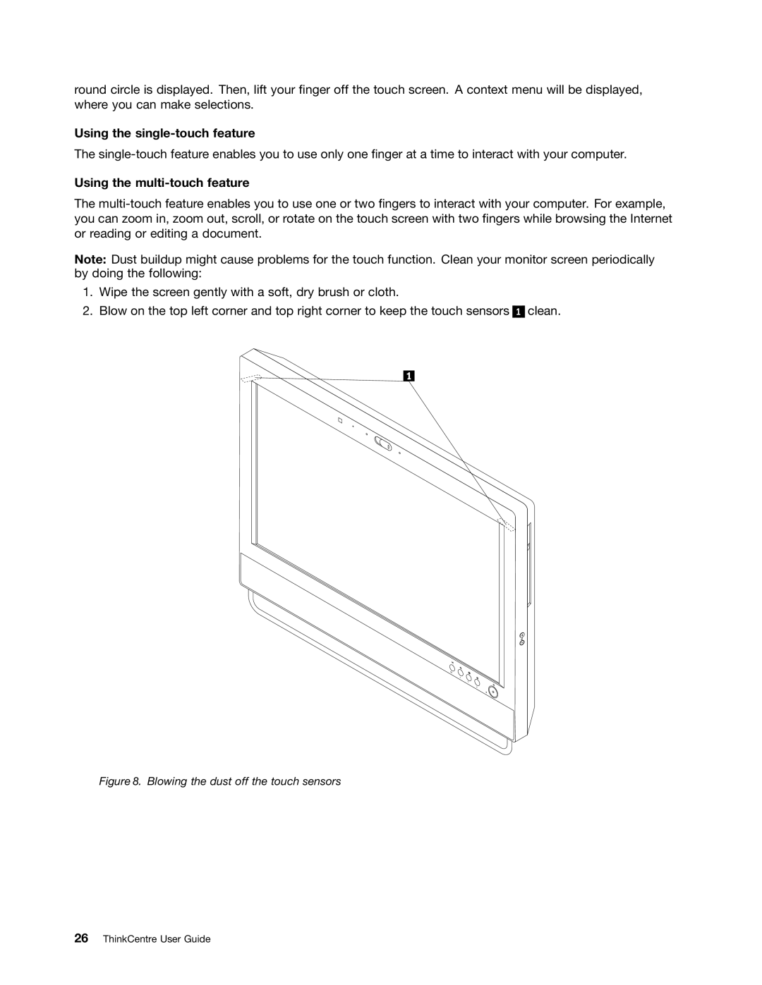 Lenovo 3294, 3281, 3280, 3297, 3305, 3296, 3298, 3292, 3291, 3293 Using the single-touch feature, Using the multi-touch feature 