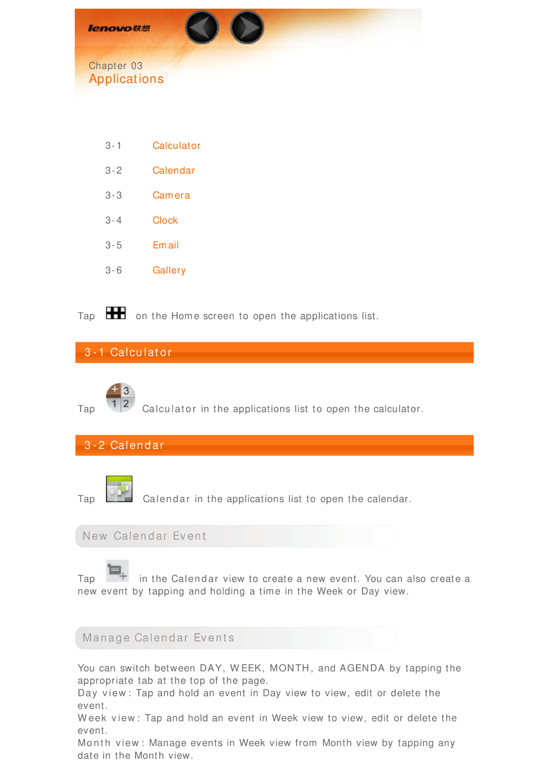 Lenovo 0C17961, 33472RU, 59RF0079, 59335903 manual Calculator, New Calendar Event, Manage Calendar Events 