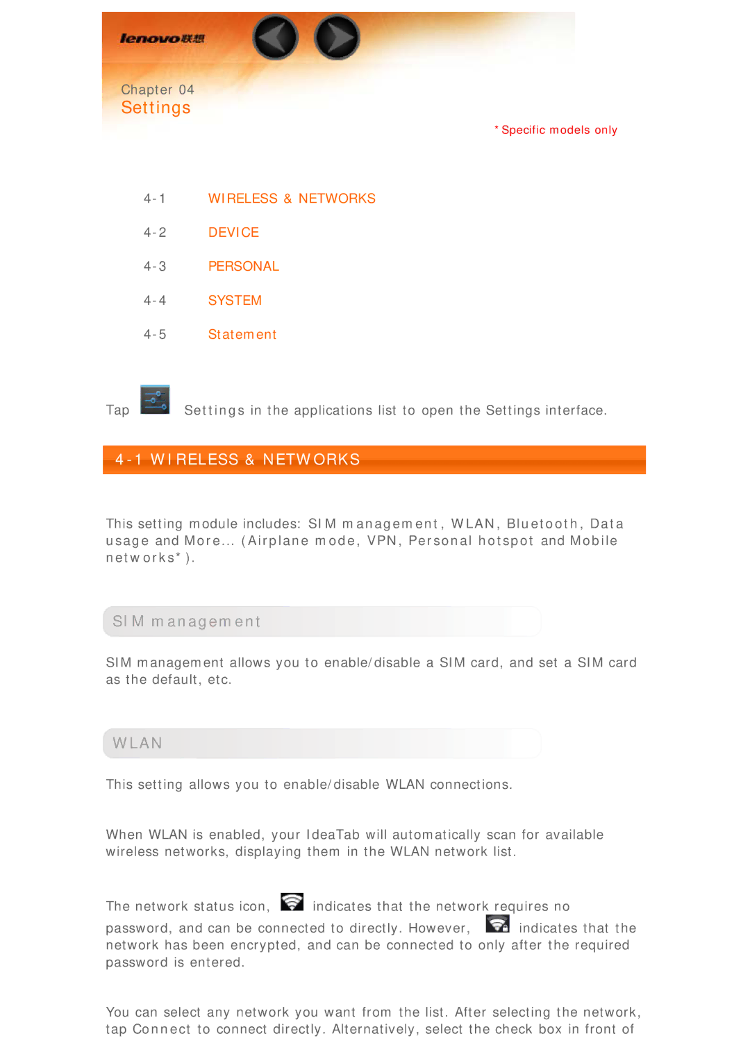 Lenovo 0C17961, 33472RU, 59RF0079, 59335903 manual Settings, SIM management 