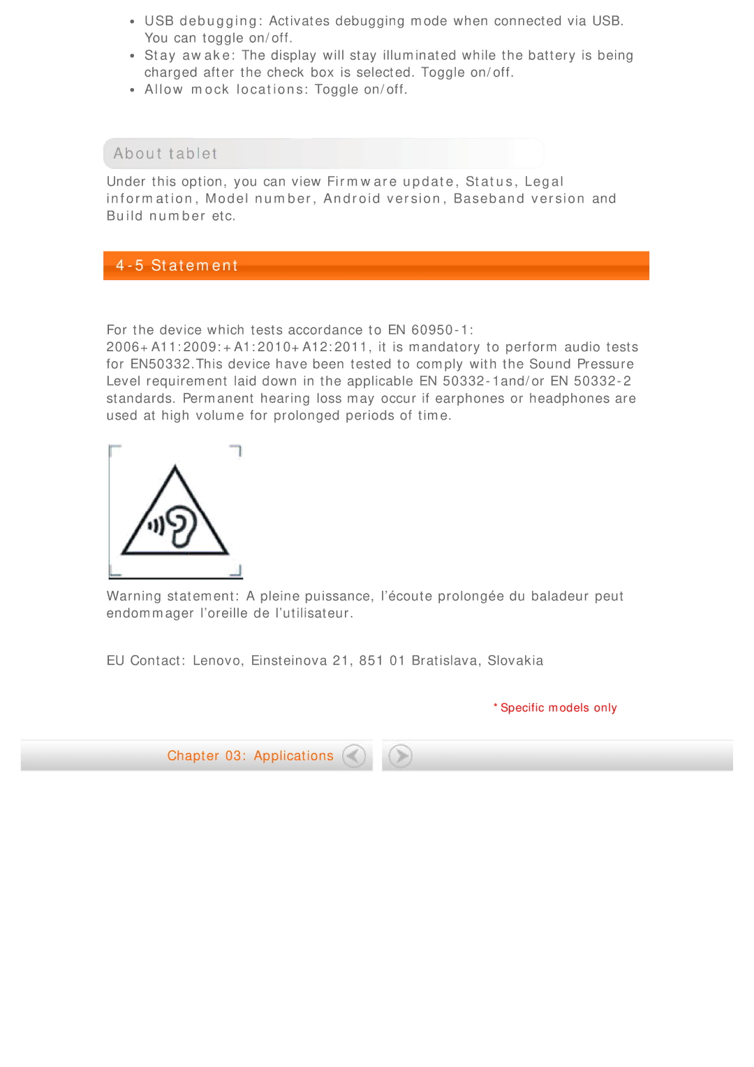 Lenovo 0C17961, 33472RU, 59RF0079, 59335903 manual About tablet, Statement, Allow mock locations Toggle on/off 