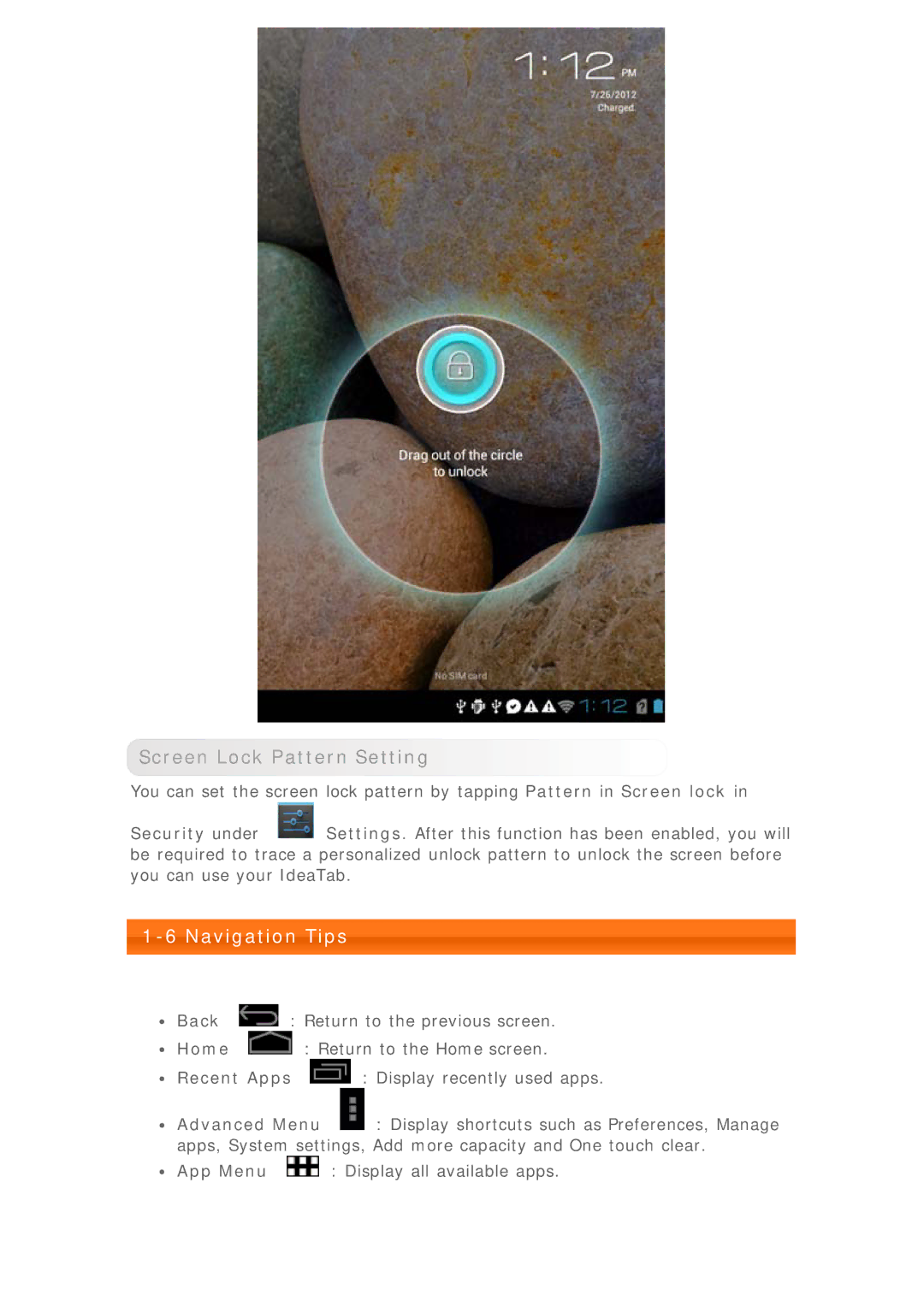 Lenovo 59335903, 33472RU, 59RF0079, 0C17961 manual Screen Lock Pattern Setting, Navigation Tips 