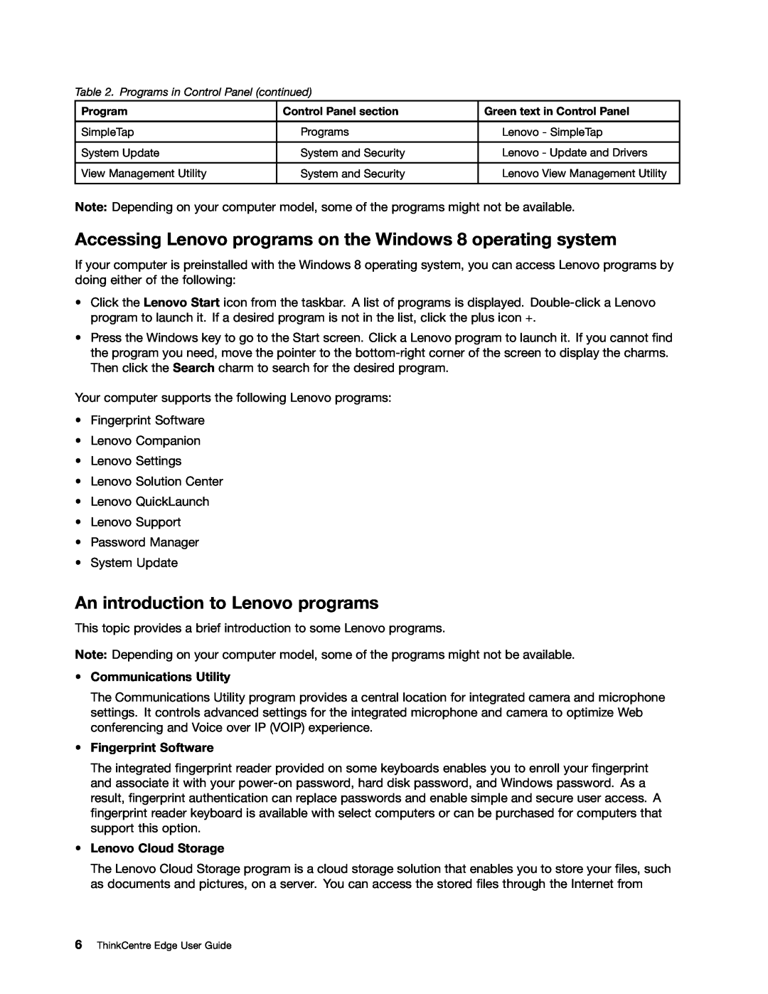 Lenovo 3426, 3398, 3397 Accessing Lenovo programs on the Windows 8 operating system, An introduction to Lenovo programs 