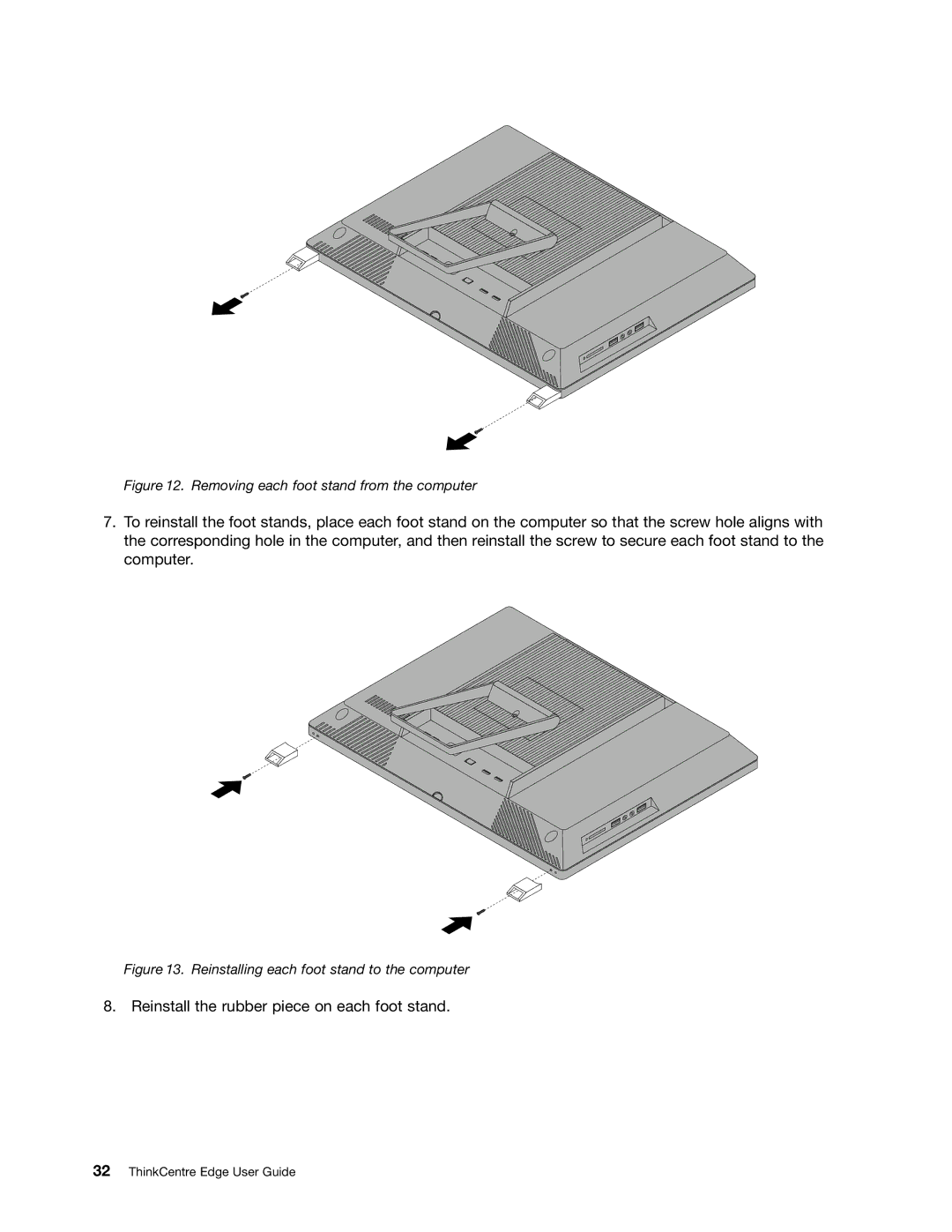 Lenovo 3423, 3398, 3397, 3399, 3414, 3396, 3416, 3426, 3415, 3418, 3417, 3419 manual Reinstall the rubber piece on each foot stand 