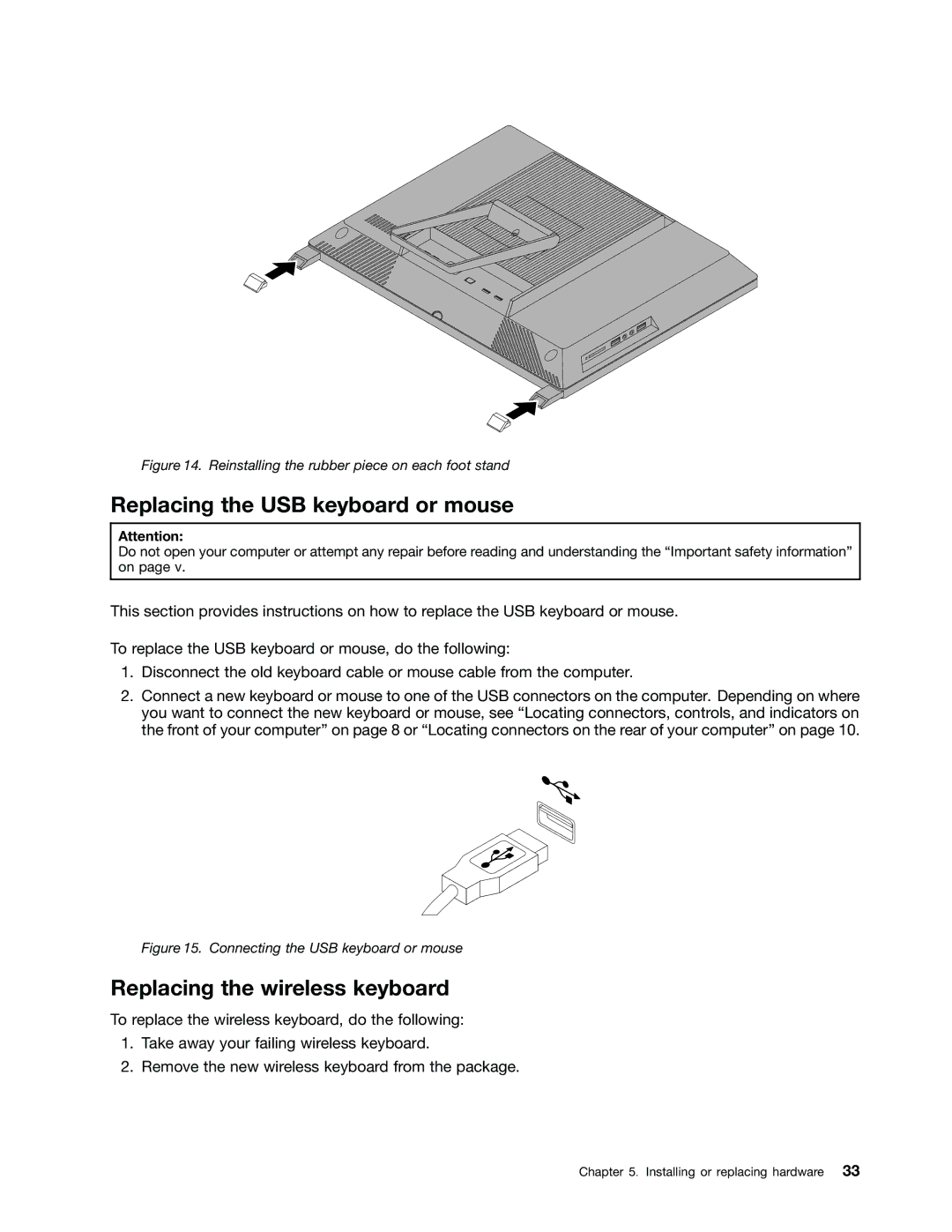 Lenovo 3418, 3398, 3397, 3399, 3414, 3396, 3416, 3426, 3415 Replacing the USB keyboard or mouse, Replacing the wireless keyboard 