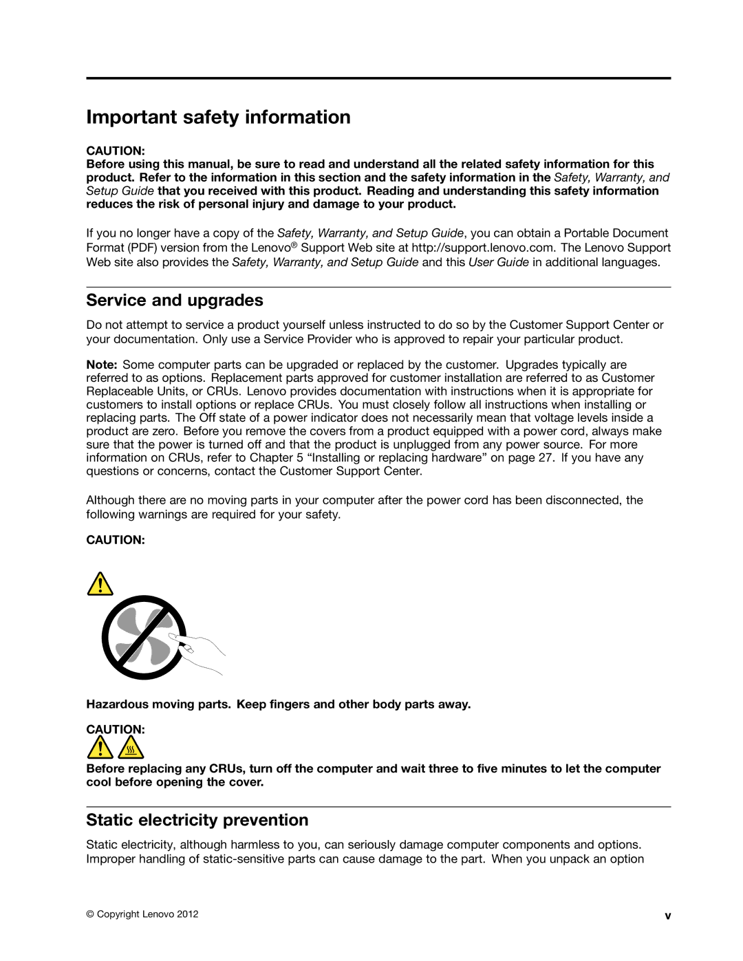 Lenovo 3415, 3398, 3397, 3399, 3414, 3396 Important safety information, Service and upgrades, Static electricity prevention 