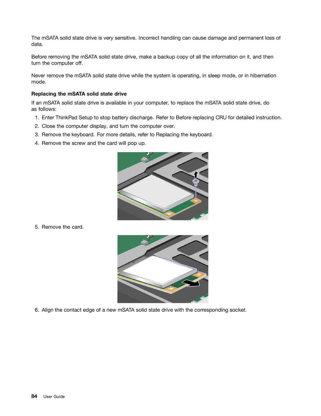 Lenovo 3444CUU manual Replacing the mSATA solid state drive 