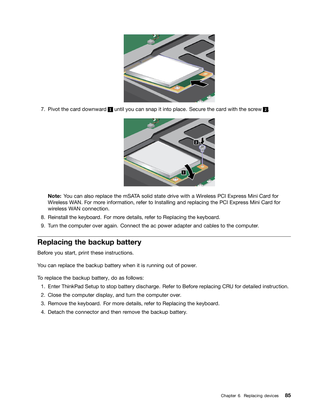 Lenovo 3444CUU manual Replacing the backup battery 