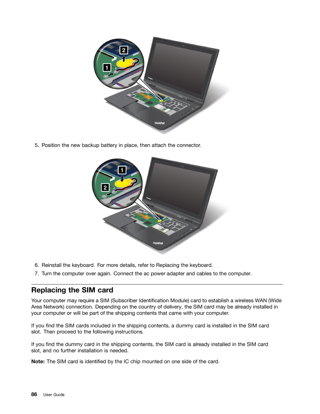 Lenovo 3444CUU manual Replacing the SIM card 