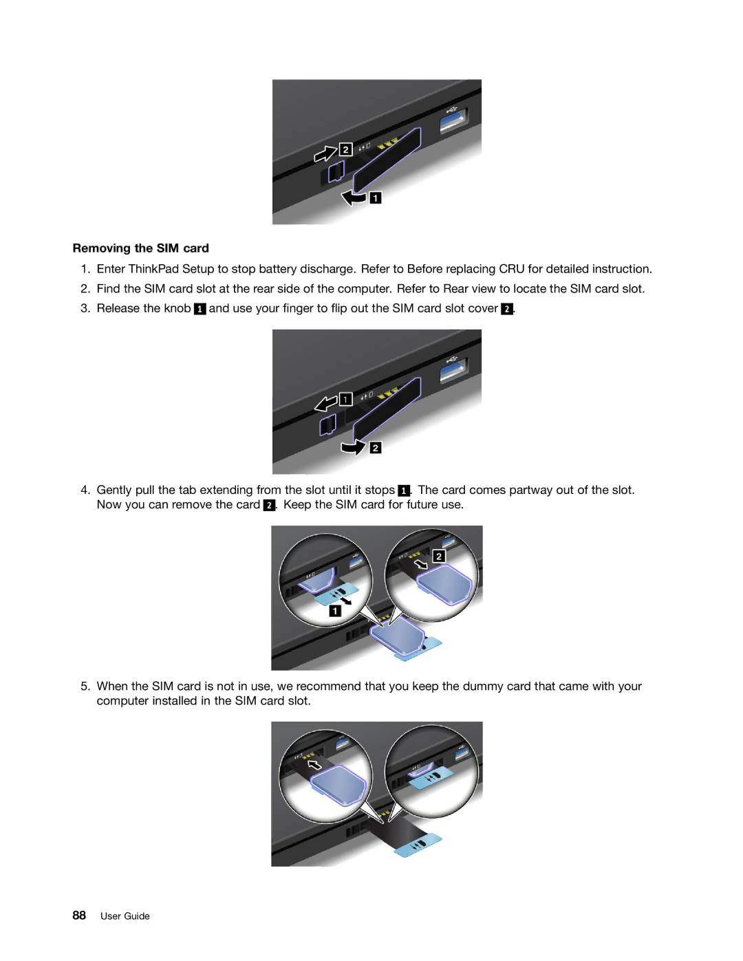 Lenovo 3444CUU manual Removing the SIM card 