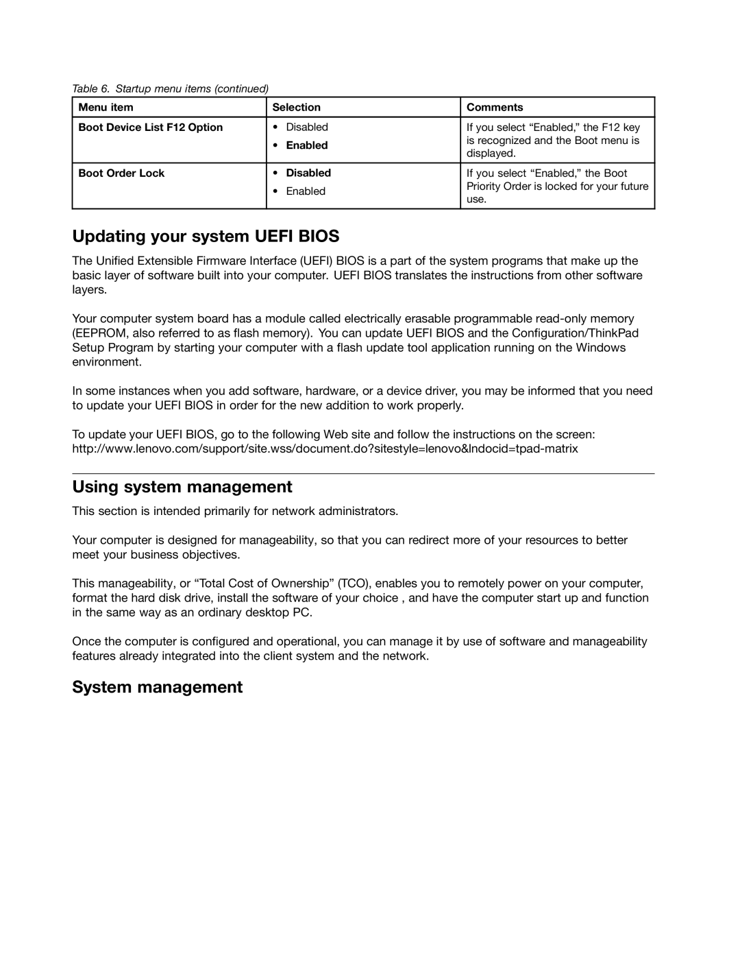 Lenovo 3444CUU Updating your system Uefi Bios, Using system management, System management, Desktop Management Interface 