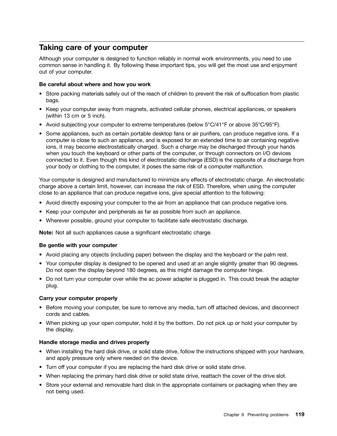 Lenovo 3444CUU manual Taking care of your computer, Be careful about where and how you work, Be gentle with your computer 