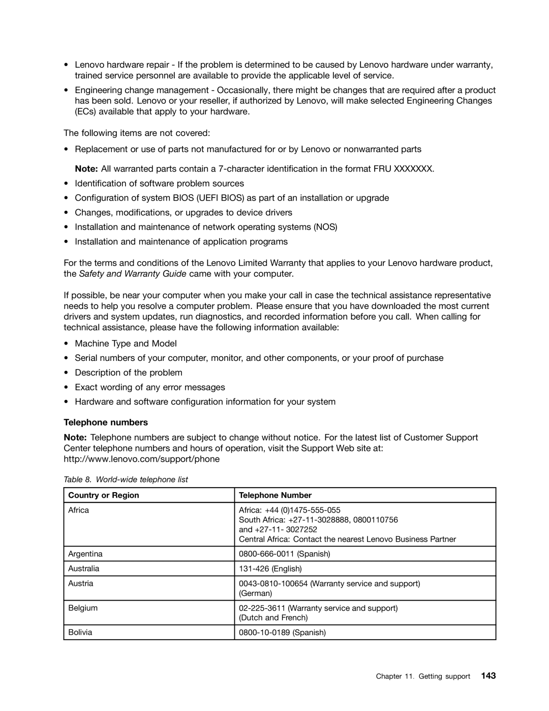 Lenovo 3444CUU manual Telephone numbers, Country or Region Telephone Number 