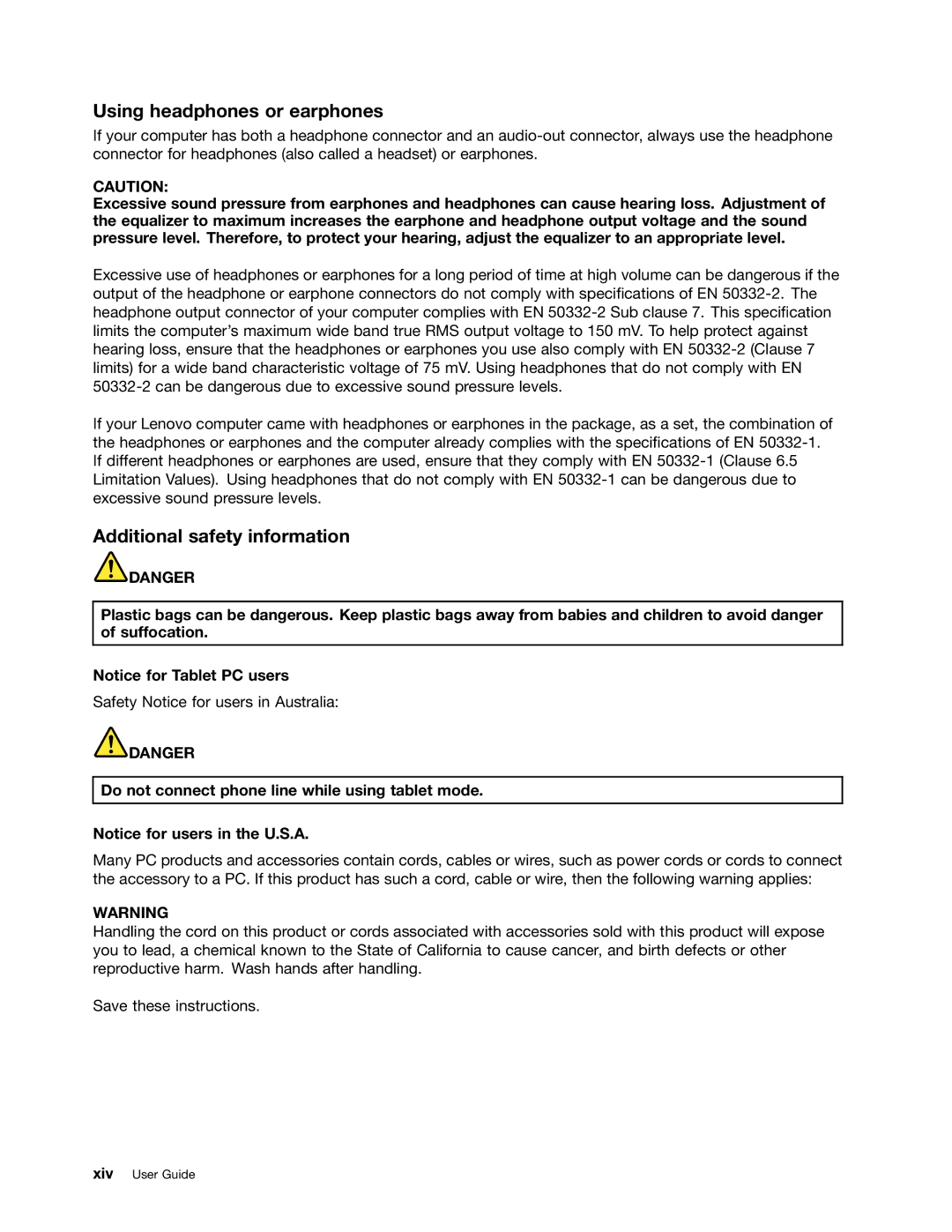 Lenovo 3444CUU manual Using headphones or earphones, Additional safety information 