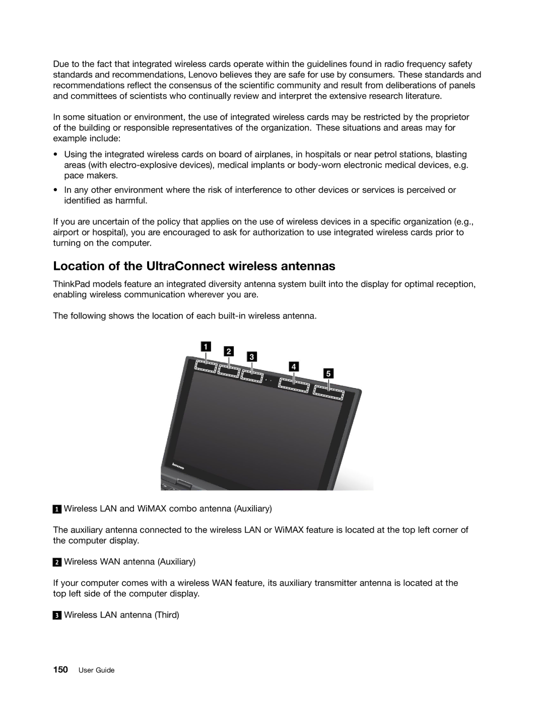 Lenovo 3444CUU manual Location of the UltraConnect wireless antennas 