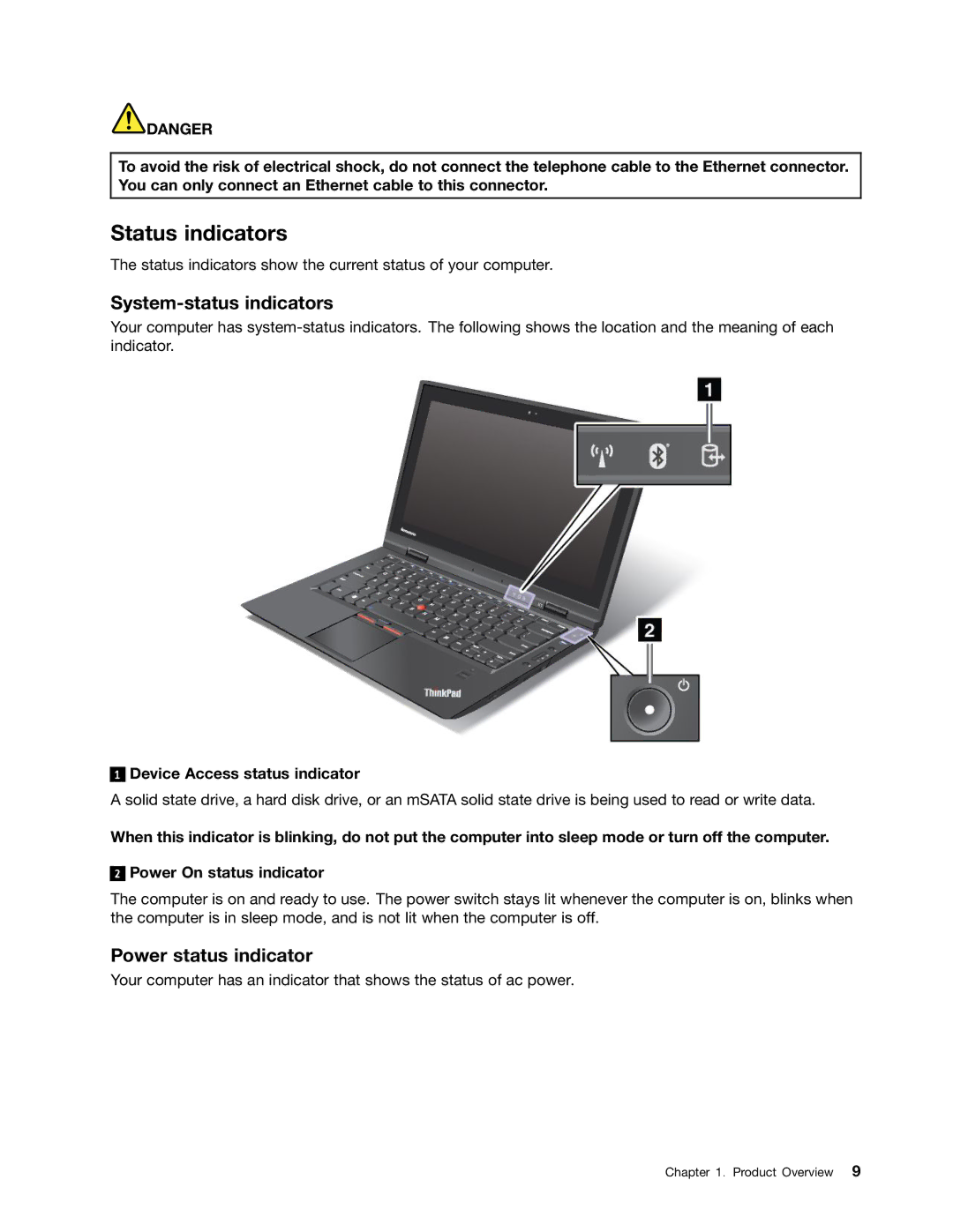 Lenovo 3444CUU manual Status indicators, System-status indicators, Power status indicator, Device Access status indicator 