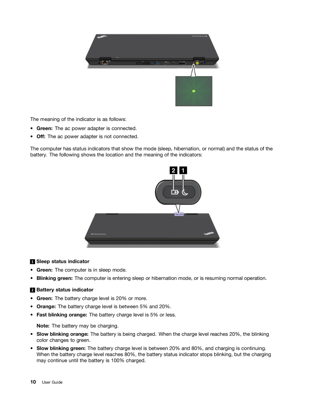 Lenovo 3444CUU manual Sleep status indicator, Battery status indicator 