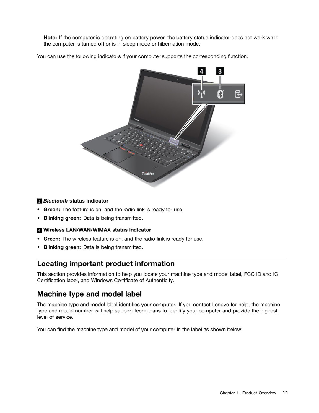 Lenovo 3444CUU manual Locating important product information, Machine type and model label, Bluetooth status indicator 