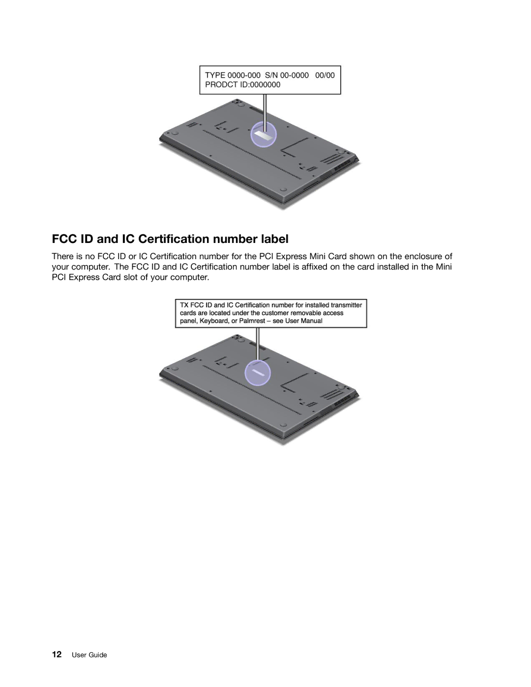 Lenovo 3444CUU manual FCC ID and IC Certification number label 