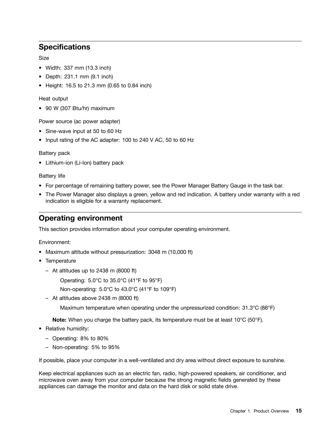 Lenovo 3444CUU manual Specifications, Operating environment 