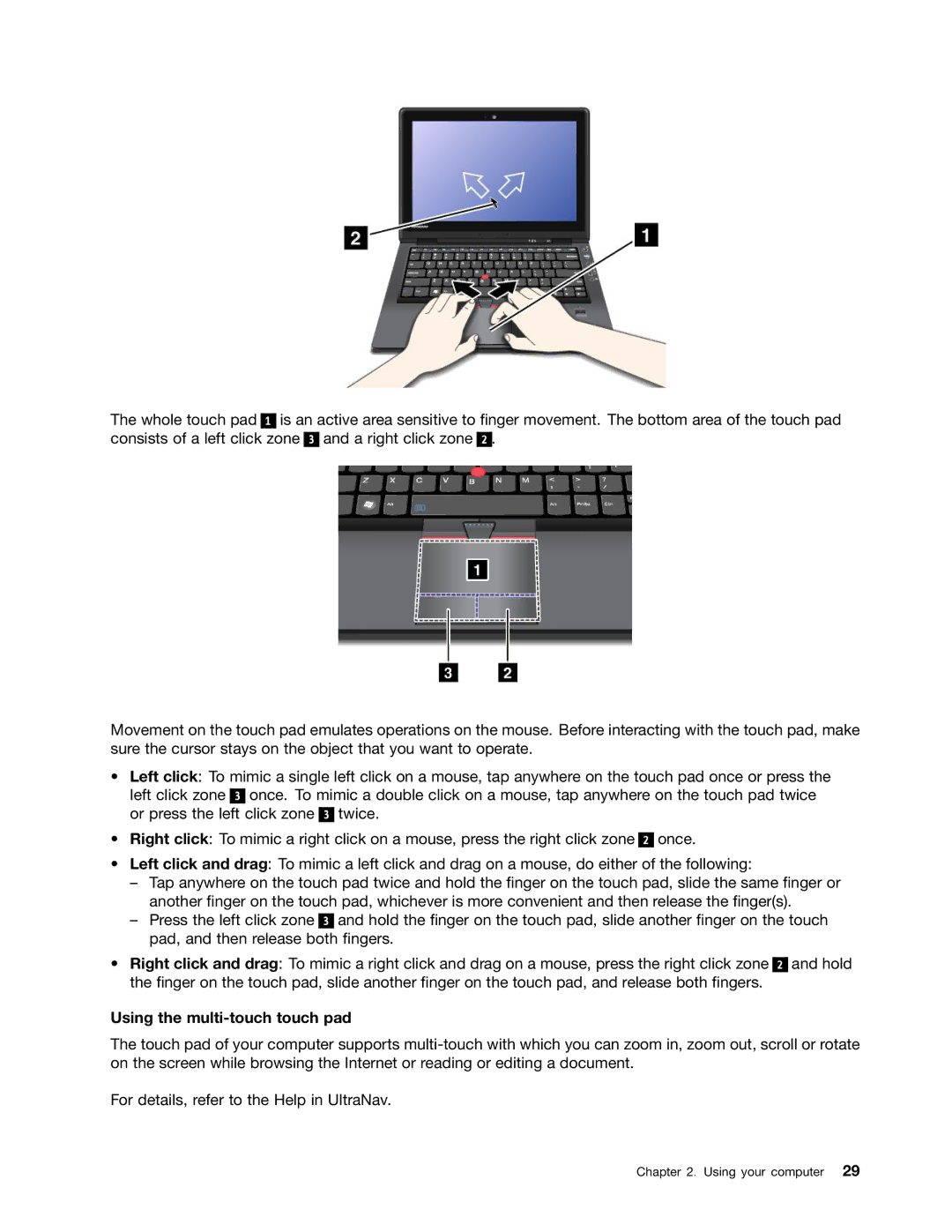 Lenovo 3444CUU manual Using the multi-touch touch pad 