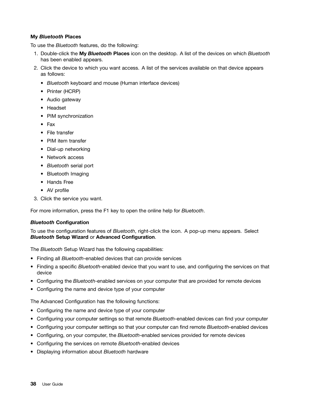 Lenovo 3444CUU manual My Bluetooth Places, Bluetooth Configuration 