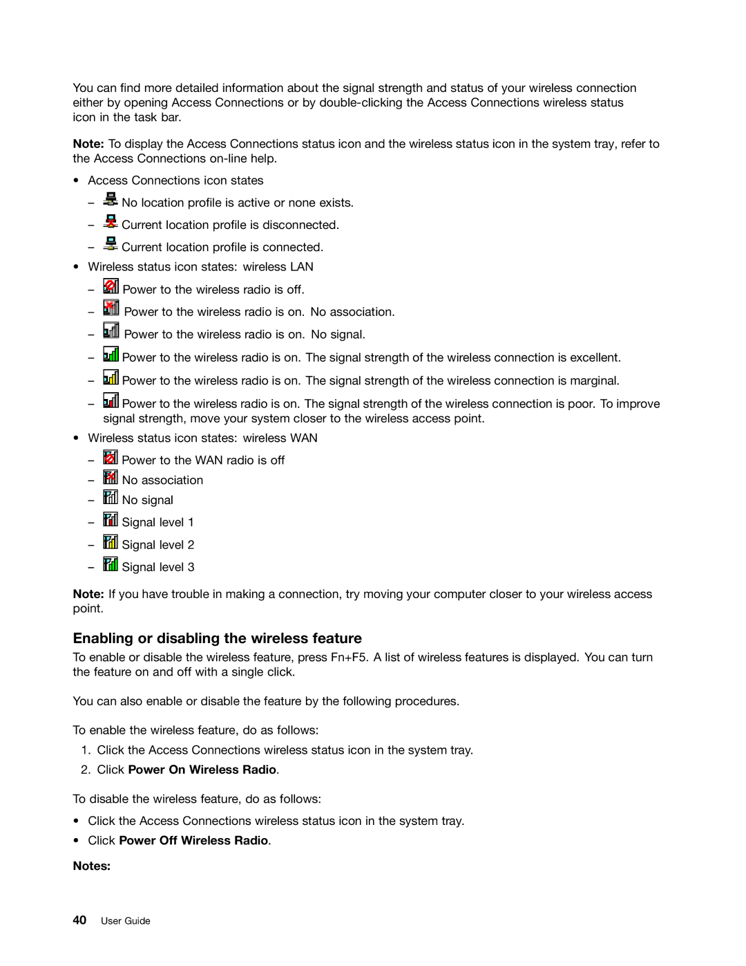 Lenovo 3444CUU Enabling or disabling the wireless feature, Click Power On Wireless Radio, Click Power Off Wireless Radio 