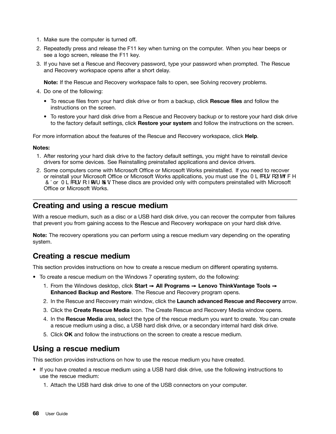 Lenovo 3444CUU manual Creating and using a rescue medium, Creating a rescue medium, Using a rescue medium 