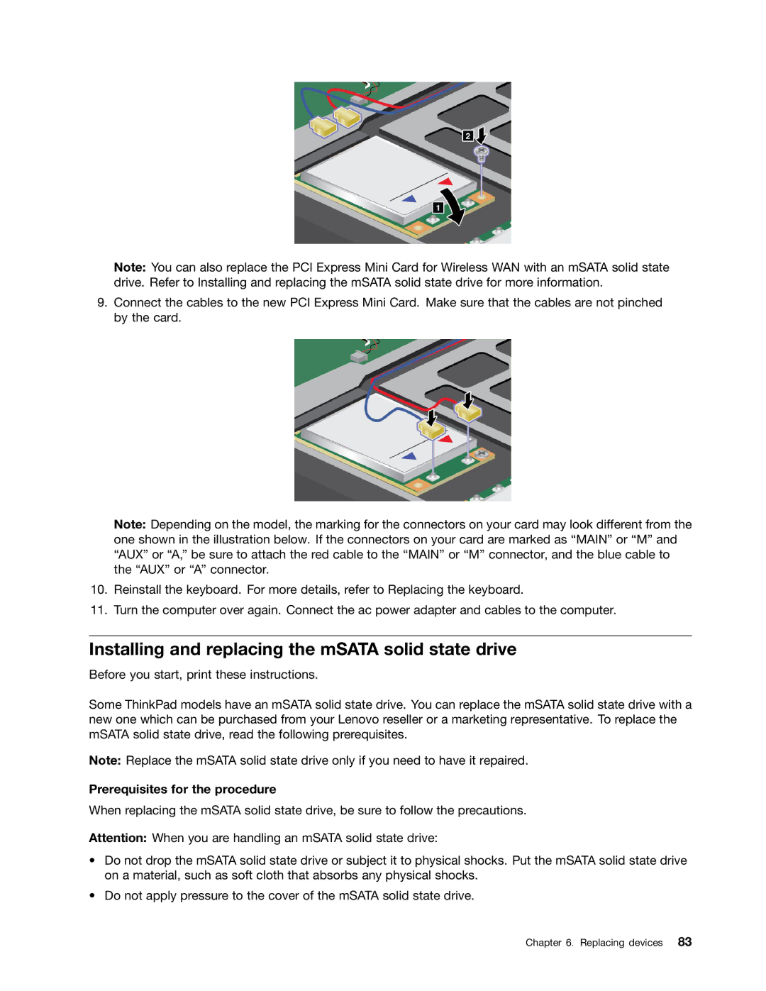 Lenovo 3444CUU manual Installing and replacing the mSATA solid state drive 