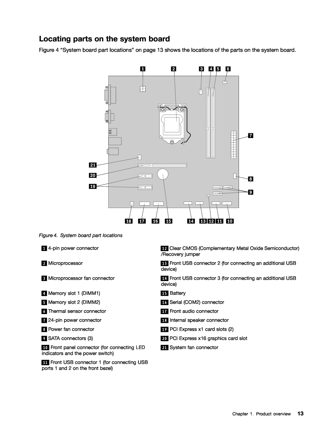 Lenovo 3484JMU manual Locating parts on the system board, System board part locations 