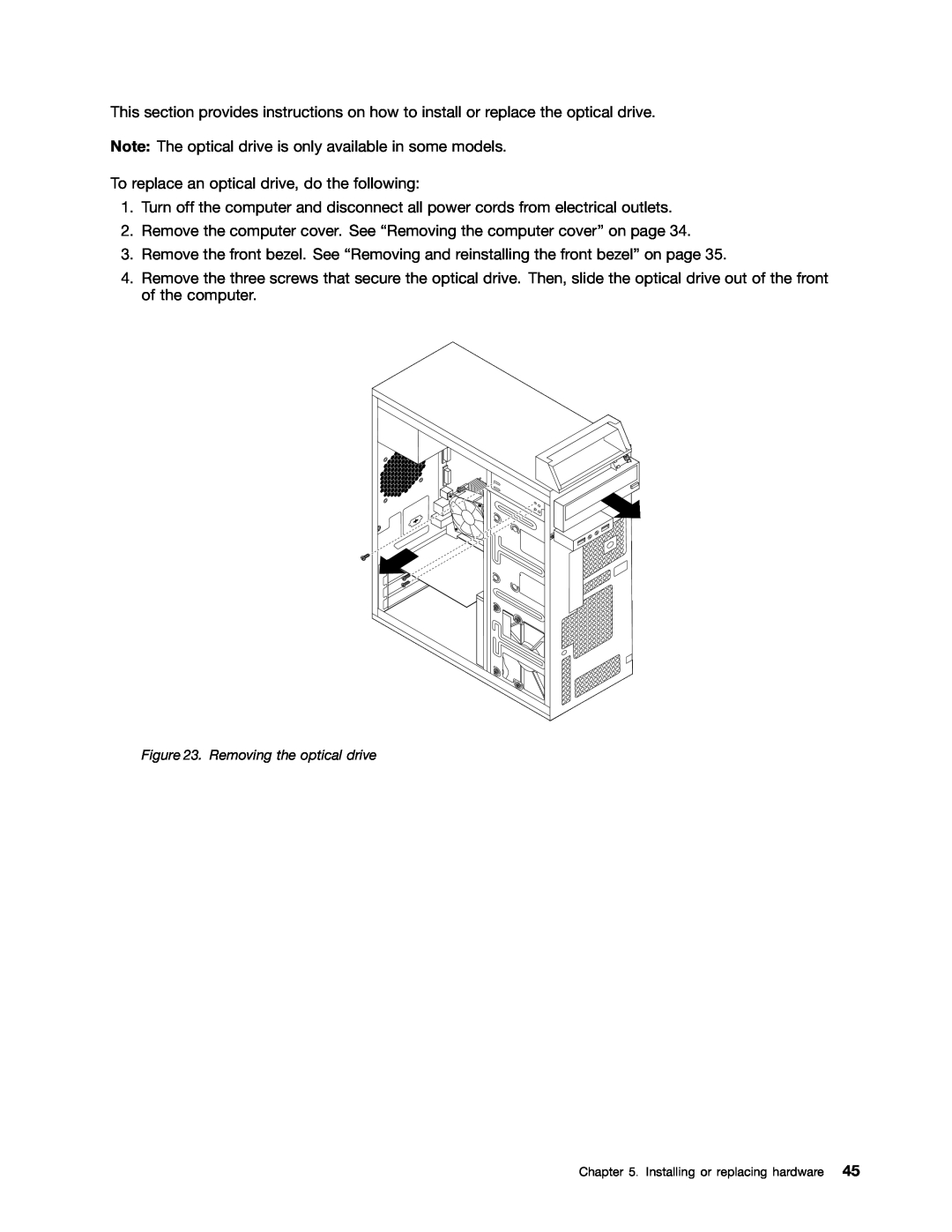 Lenovo 3484JMU manual Removing the optical drive 