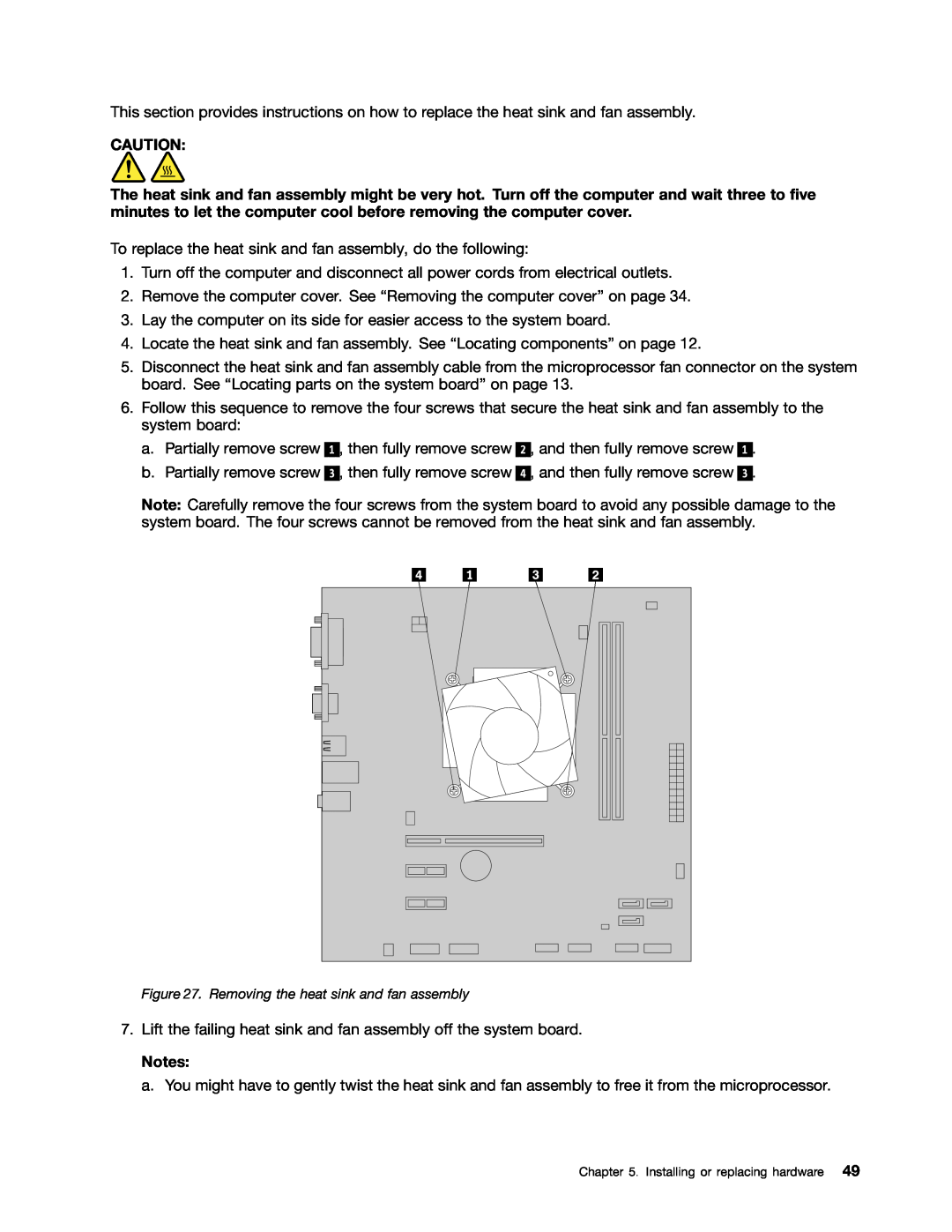 Lenovo 3484JMU manual Removing the heat sink and fan assembly 