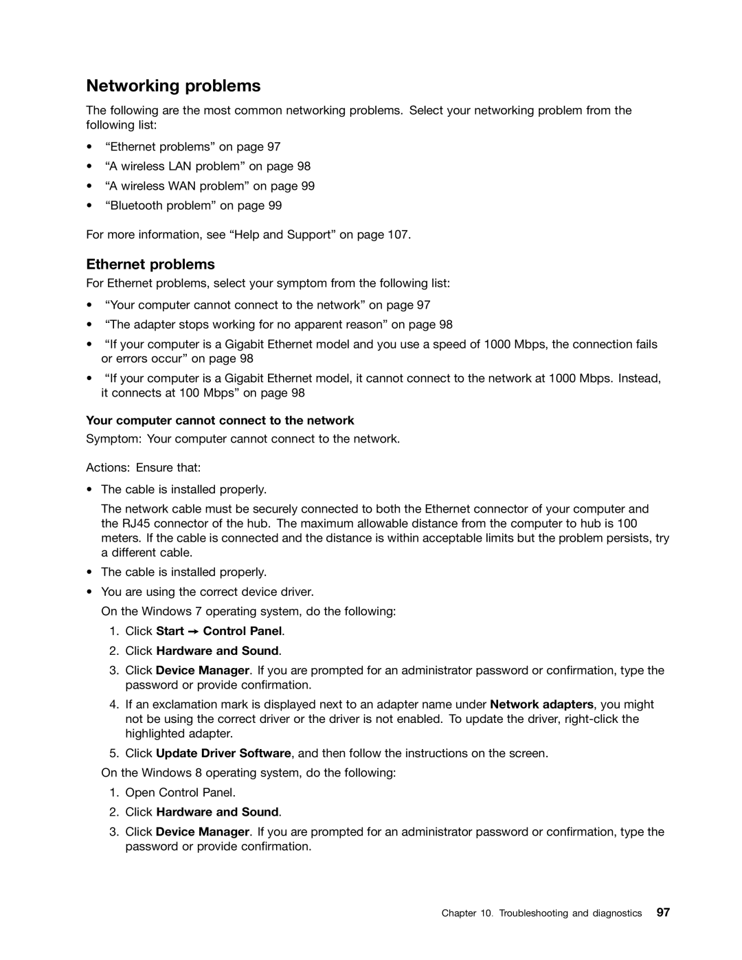 Lenovo 3484JMU manual Networking problems, Ethernet problems, Your computer cannot connect to the network 