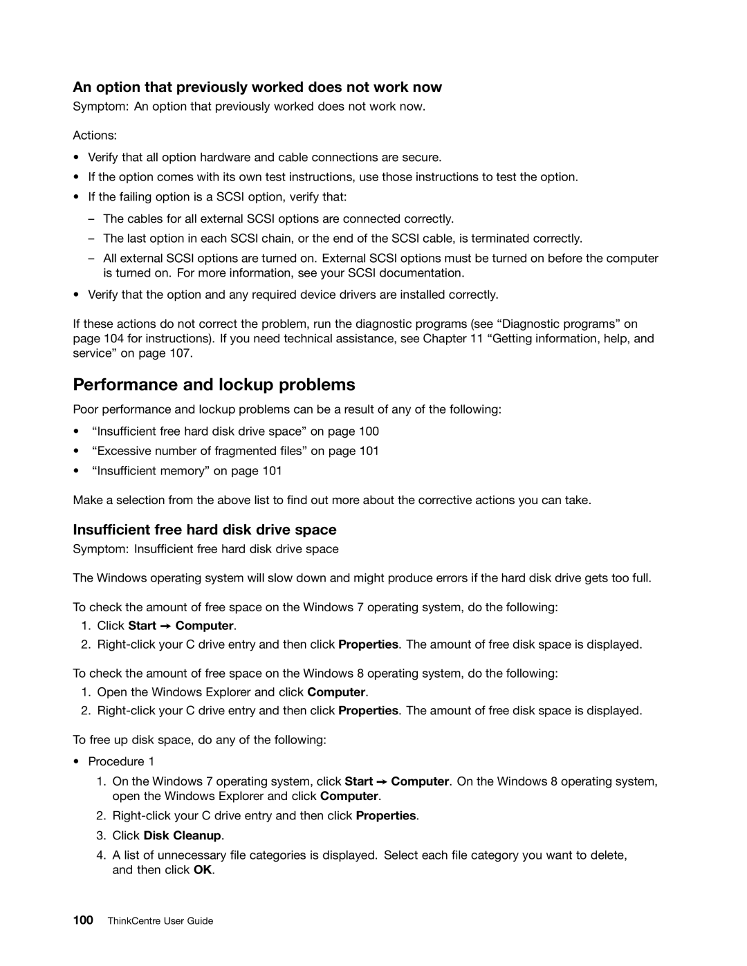 Lenovo 3484JMU Performance and lockup problems, An option that previously worked does not work now, Click Start Computer 