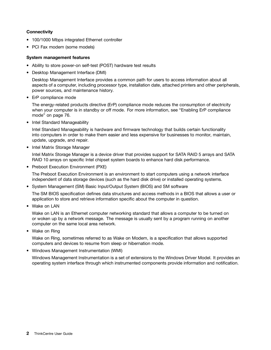 Lenovo 3484JMU manual Connectivity, System management features 