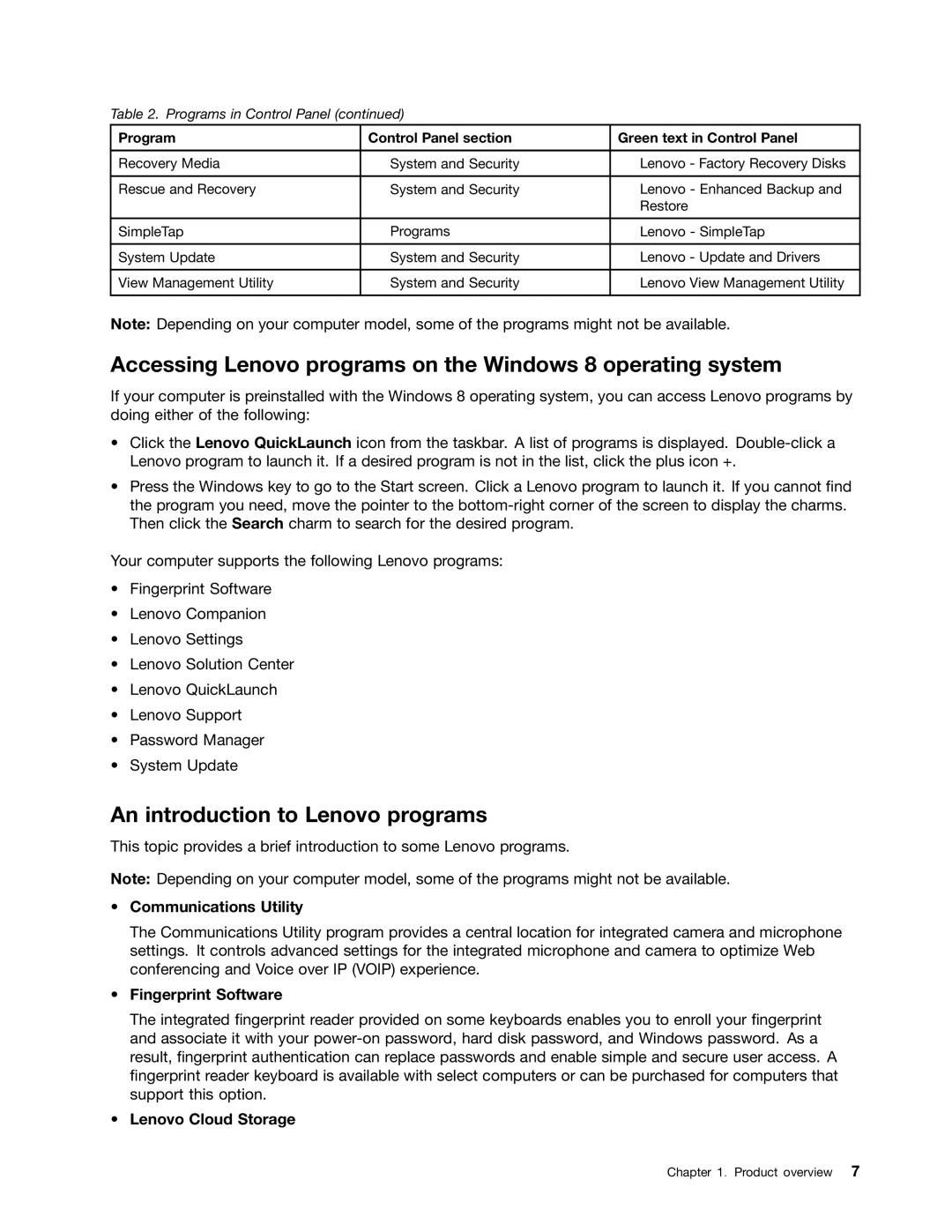 Lenovo 3484JMU manual Accessing Lenovo programs on the Windows 8 operating system, An introduction to Lenovo programs 