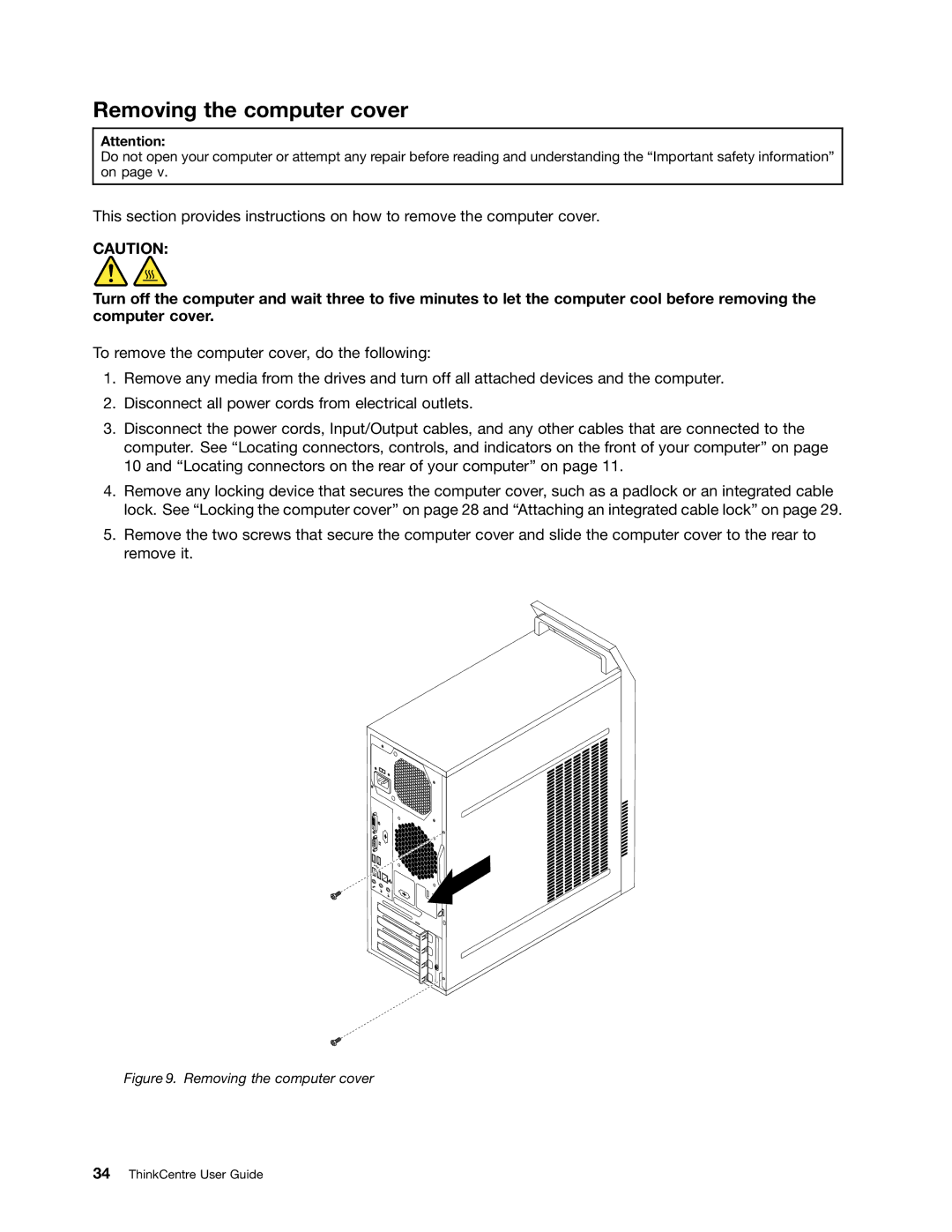 Lenovo 3484JMU manual Removing the computer cover 